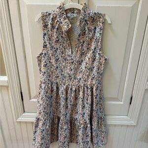 Fate Sleeveless Floral Tiered Dress in Cream, Blue, and Orange